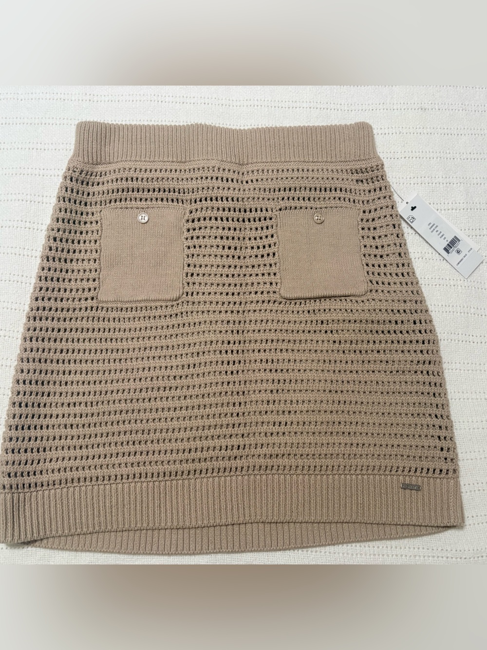 DKNY Beige Crochet Knit Midi Skirt